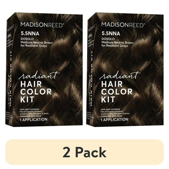 (2 pack) Madison Reed Radiant Permanent Hair Color Kit, Dosolo, (5.5NNA), Medium Neutral Brown, 8-Piece Kit