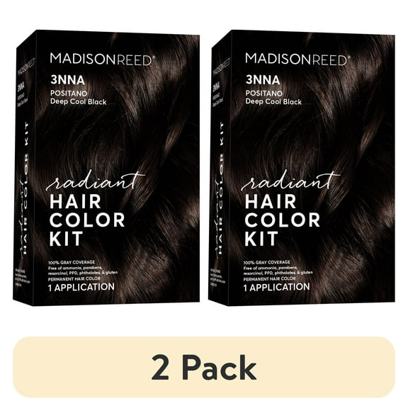 (2 pack) Madison Reed Radiant Permanent Hair Color Kit, Positano Black (3NNA), Deep Cool Black, 8-Piece Kit