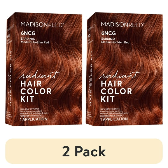 (2 pack) Madison Reed Radiant Permanent Hair Color Kit, Sardinia Red (6NCG), Medium Golden Red, 8-Piece Kit