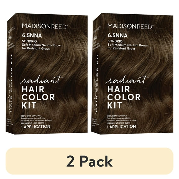 (2 pack) Madison Reed Radiant Permanent Hair Color Kit, Sondrio (6.5NNA), Medium Neutral Brown, 8-Piece Kit