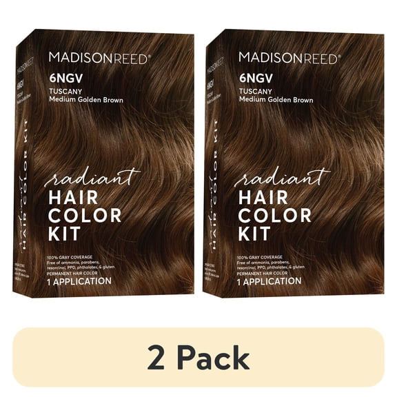 (2 pack) Madison Reed Radiant Permanent Hair Color Kit, Tuscany (6NGV), Medium Golden Brown, 8-Piece Kit
