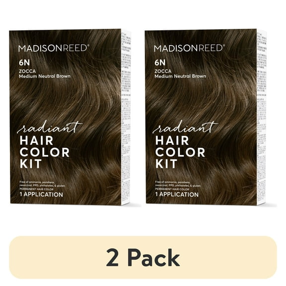(2 pack) Madison Reed Radiant Permanent Hair Color Kit, Zocca Brown (6N), Medium Neutral Brown, 8-Piece Kit