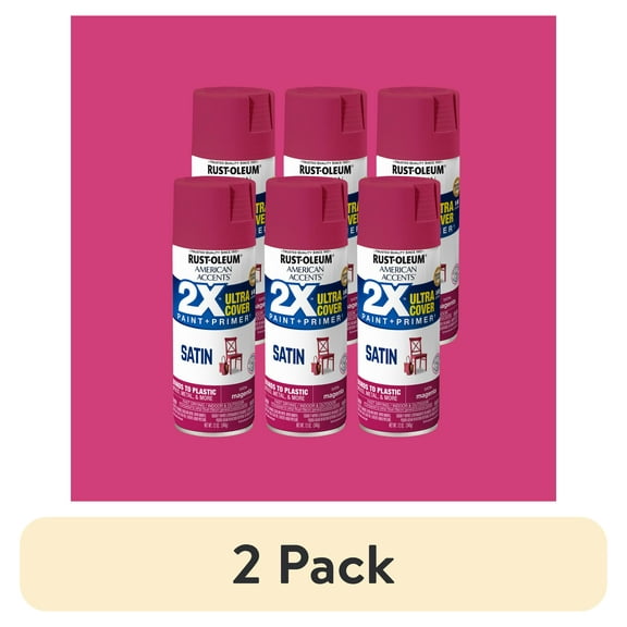 (2 pack) 6 Pack, Magenta Rust-Oleum American Accents 2X Ultra Cover Satin Spray Paint-327949, 12 oz