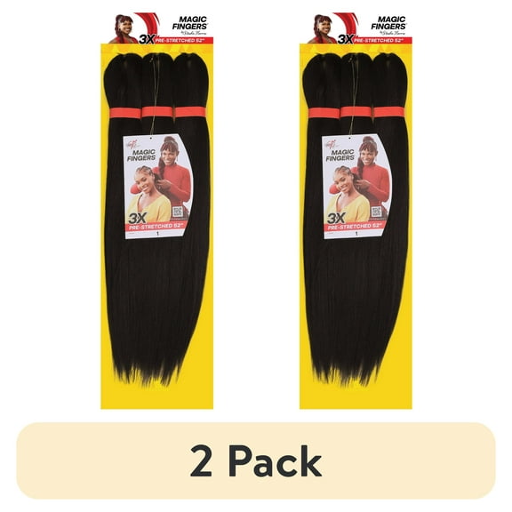 (2 pack) Magic Fingers 3X Pack Pre-Stretched Braiding Hair, 52", #1, Female, Adult