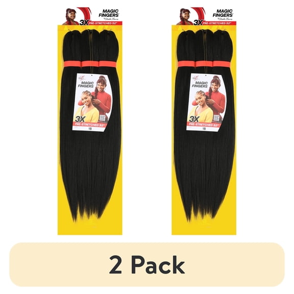 (2 pack) Magic Fingers 3X Pack Pre-Stretched Braiding Hair, 52", #1B, Adult, Female