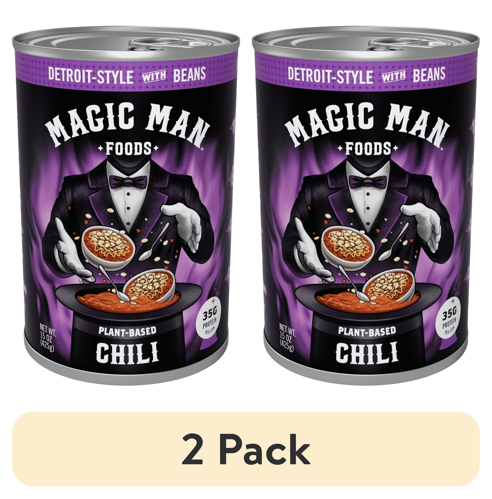 (2 pack) Magic Man Chili PlantBased Detroit Style with Beans Chili, 15oz Can , Vegan, Gluten free, Soy free, Seed Oil free