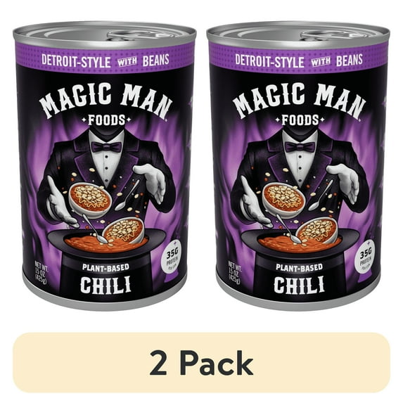 (2 pack) Magic Man Chili – Plant‑Based Detroit Style with Beans Chili, 15 oz Can , Vegan, Gluten free, Soy free, Seed Oil free