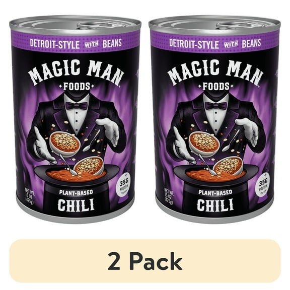 (2 pack) Magic Man Chili – Plant‑Based Detroit Style with Beans Chili, 15 oz Can , Vegan, Gluten free, Soy free, Seed Oil free