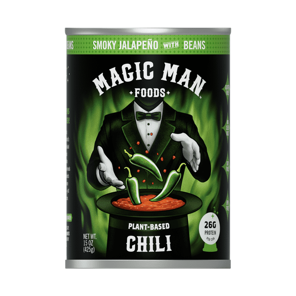 (2 pack) Magic Man Chili  – Plant‑Based Smokey Jalapeno Chili, 15 oz Can, Vegan, Gluten free, Soy free, Seed Oil free