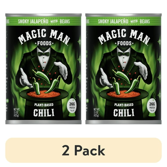 (2 pack) Magic Man Chili PlantBased Smokey Jalapeno Chili, 15oz Can, Vegan, Gluten free, Soy free, Seed Oil free