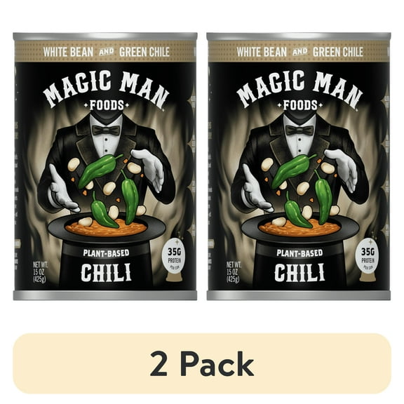 (2 pack) Magic Man Plant Based White Bean Green Chile Chili, 15oz Can, Vegan, Gluten free, Soy free, Seed Oil free