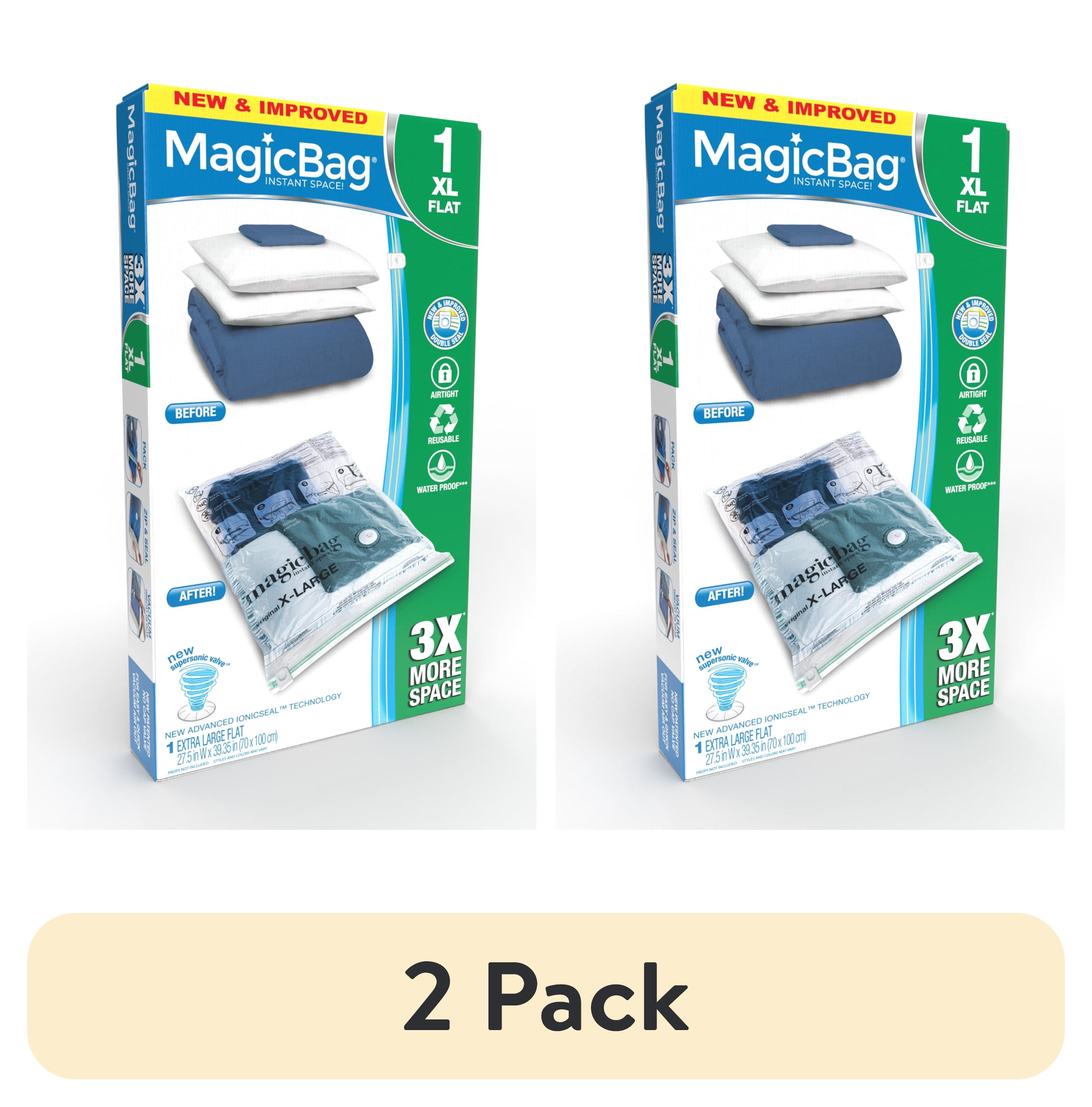 (2 pack) MagicBag Smart Design Instant Space Saver Storage - Flat Extra Large - Airtight Double Zipper - Vacuum Seal - Clothing, Pillows - Home Organization