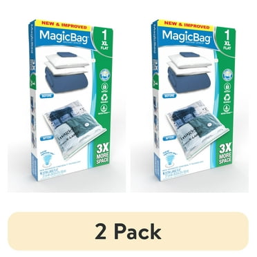(2 pack) MagicBag Smart Design Instant Space Saver Storage - Flat Extra Large - Airtight Double Zipper - Vacuum Seal - Clothing, Pillows - Home Organization