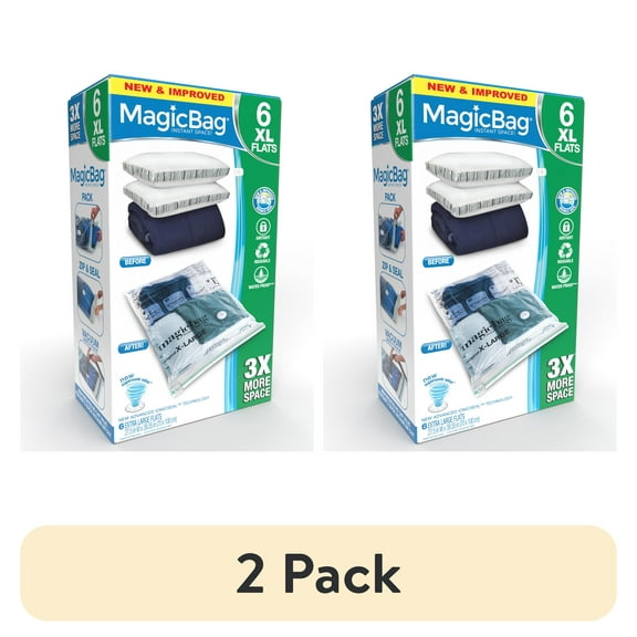 (2 pack) MagicBag Flat Extra-Large Vacuum Storage Bags, Double Zipper, Airtight Seal, 6-Pack