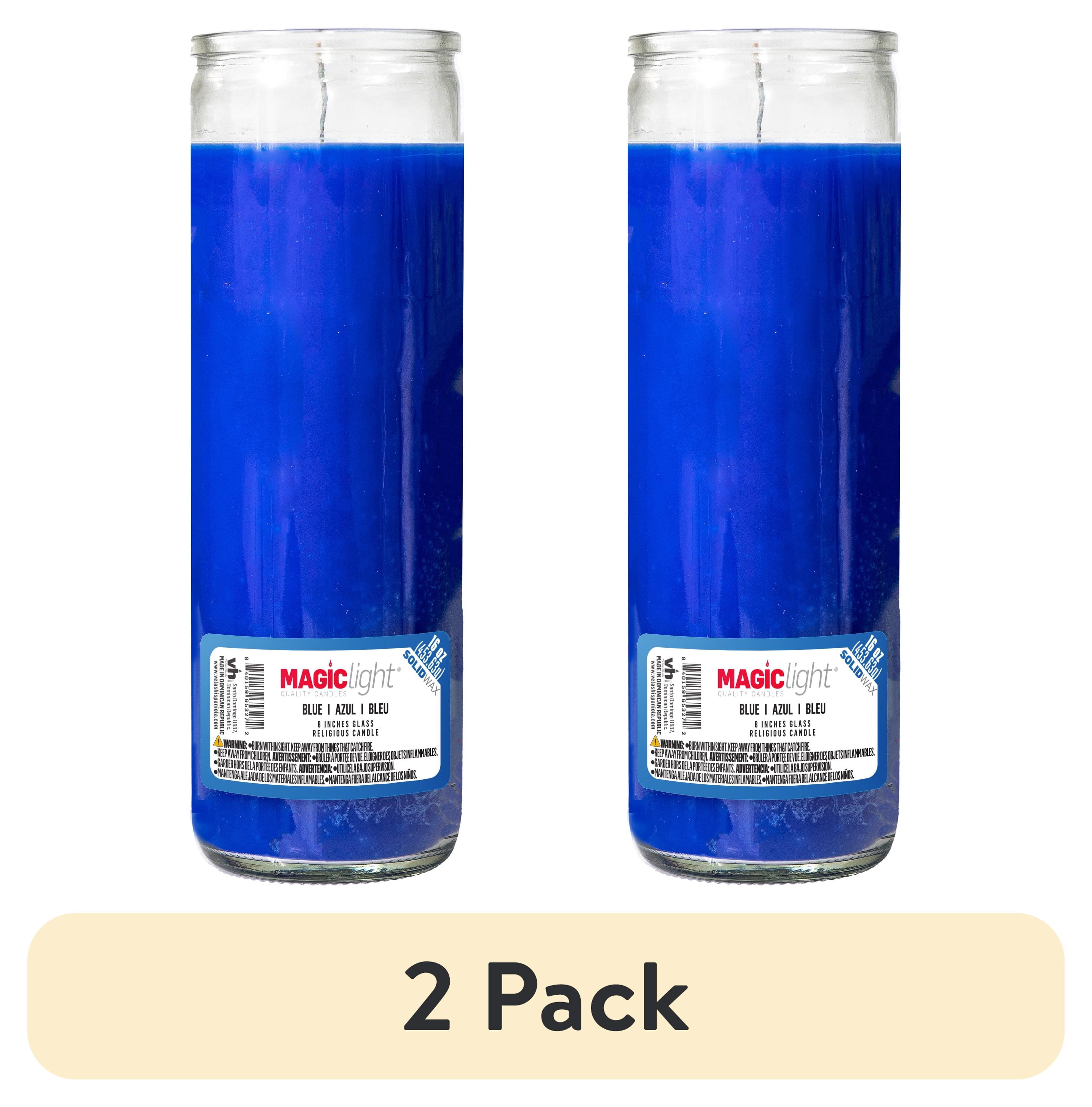 (2 pack) MagicLight Religious Candles 16 oz - Clear Glass Jar, Unscented Blue Wax