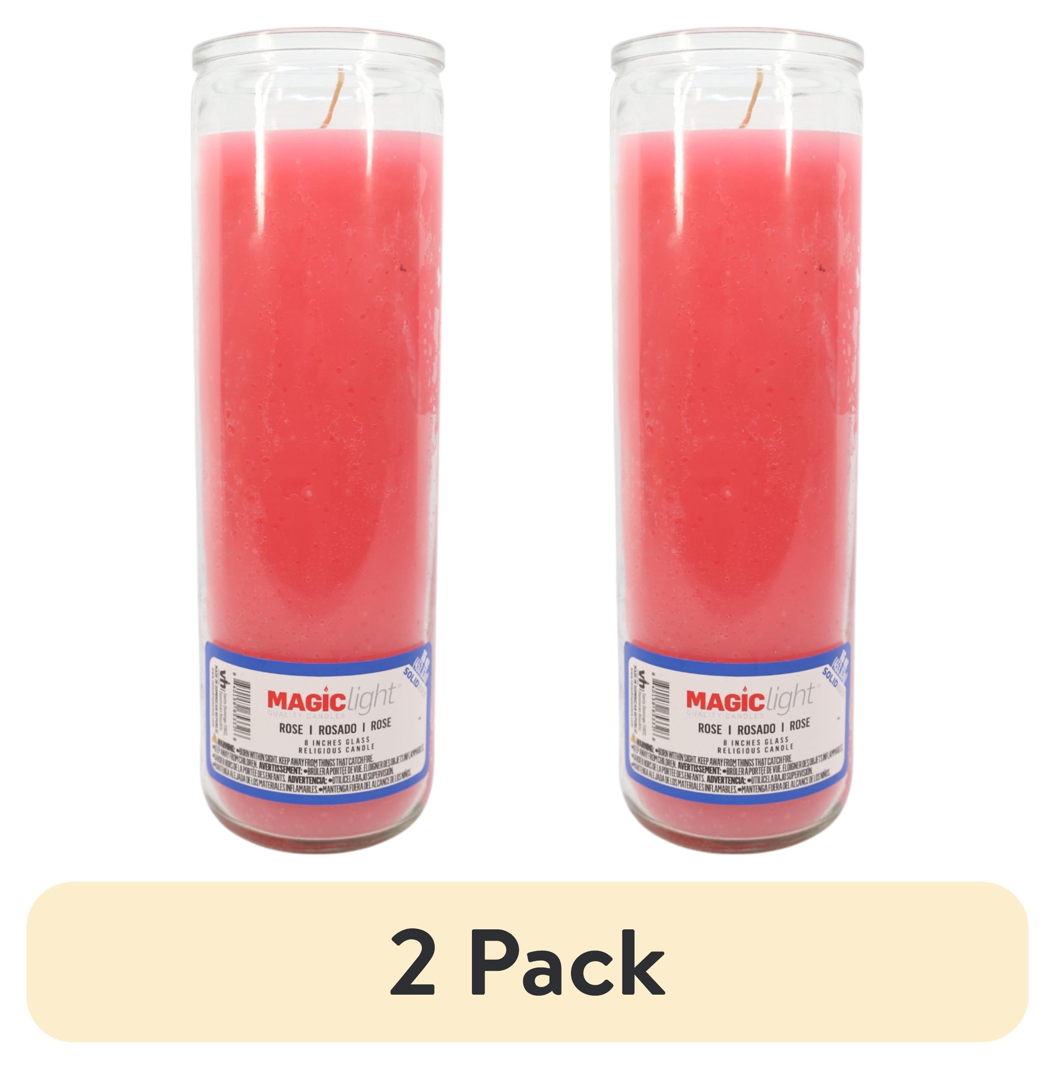(2 pack) MagicLight Religious Candles 16 oz - Clear Glass Jar, Unscented Pink Wax
