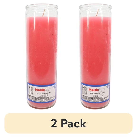 (2 pack) MagicLight Religious Candles 16 oz - Clear Glass Jar, Unscented Pink Wax
