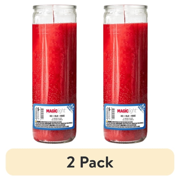 (2 pack) MagicLight Religious Candles 16 oz - Clear Glass Jar, Unscented Red Wax