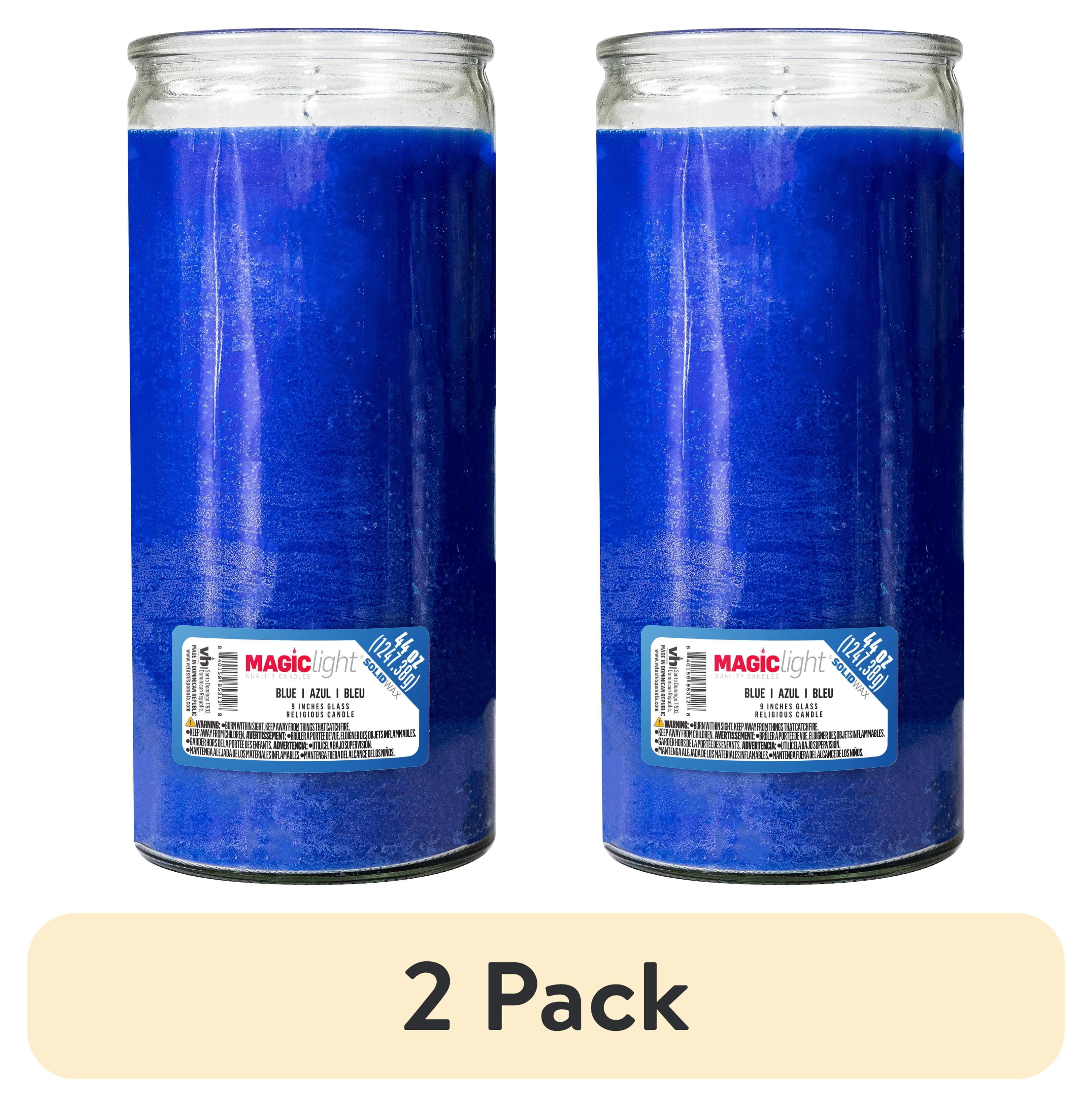 (2 pack) MagicLight Religious Candles 44 oz - Clear Glass Jar, Unscented Blue Wax