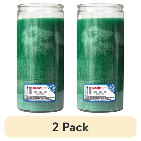 (2 pack) MagicLight Religious Candles 44 oz - Clear Glass Jar, Unscented Green Wax