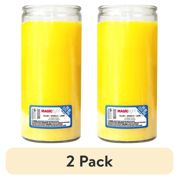 (2 pack) MagicLight Religious Candles 44 oz - Clear Glass Jar, Unscented Yellow Wax