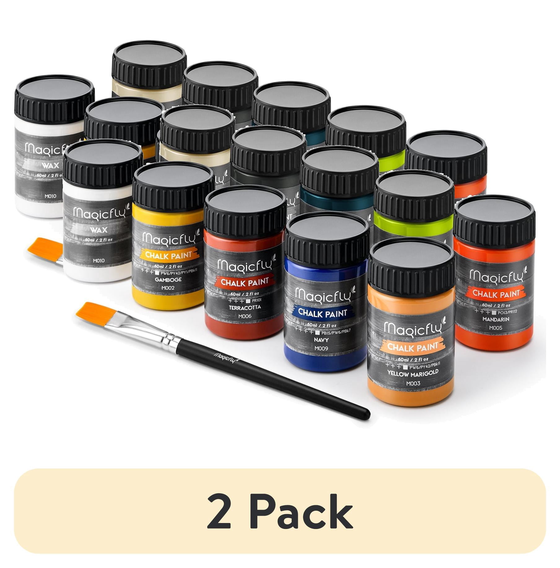 (2 pack) Magicfly 15 Pcs Chalk Acrylic Craft Paint Set, 60ml/2 oz 9 Colors Ultra Matte Finish Acrylic Craft Paint Set for Home Decor,8 fl oz