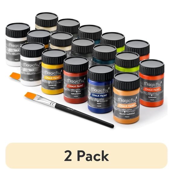 (2 pack) Magicfly 15 Pcs Chalk Acrylic Craft Paint Set, 60ml/2 oz 9 Colors Ultra Matte Finish Acrylic Craft Paint Set for Home Decor,8 fl oz