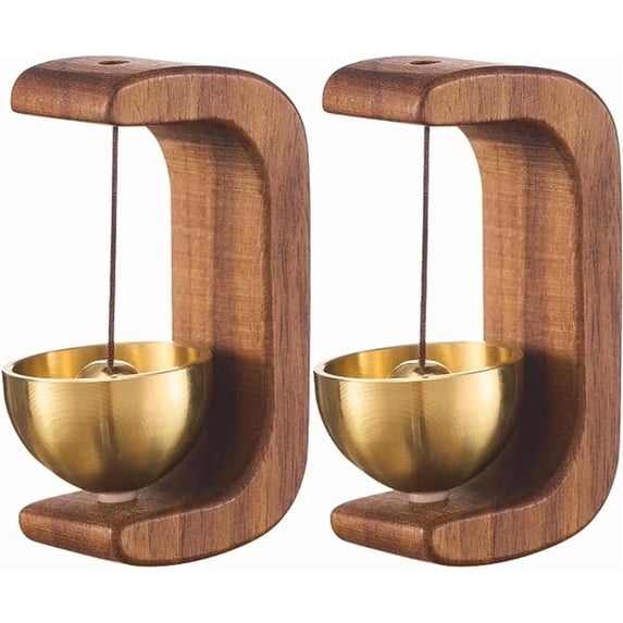 2 pack Shopkeepers Bell for Door Opening - Vintage Wooden Wind Chime Doorbell with Brass Bell, Dopamine Decor & Wireless Adhesive Door Chime for Front Porch, Wall, Garden, Shop