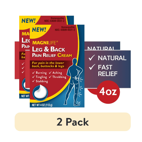 (2 pack) MagniLife Leg & Back Pain Relief Cream, for Fast Relief of Lower Back, Buttocks & Leg Pain, 4 oz
