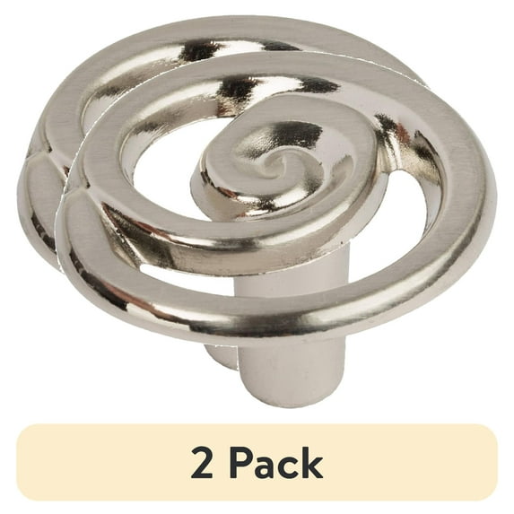 (2 pack) Mainstays 1-1/3" (34mm) Swirl Cabinet Knob, Satin Nickel, 2 Pack