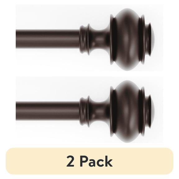 (2 pack) Mainstays 1/2" Bronze Urn Adjustable Single Curtain Rod Set, 28-48"