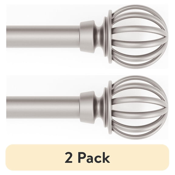 (2 pack) Mainstays 1/2" Nickel Macey Cage Adjustable Single Curtain Rod Set, 48-84"