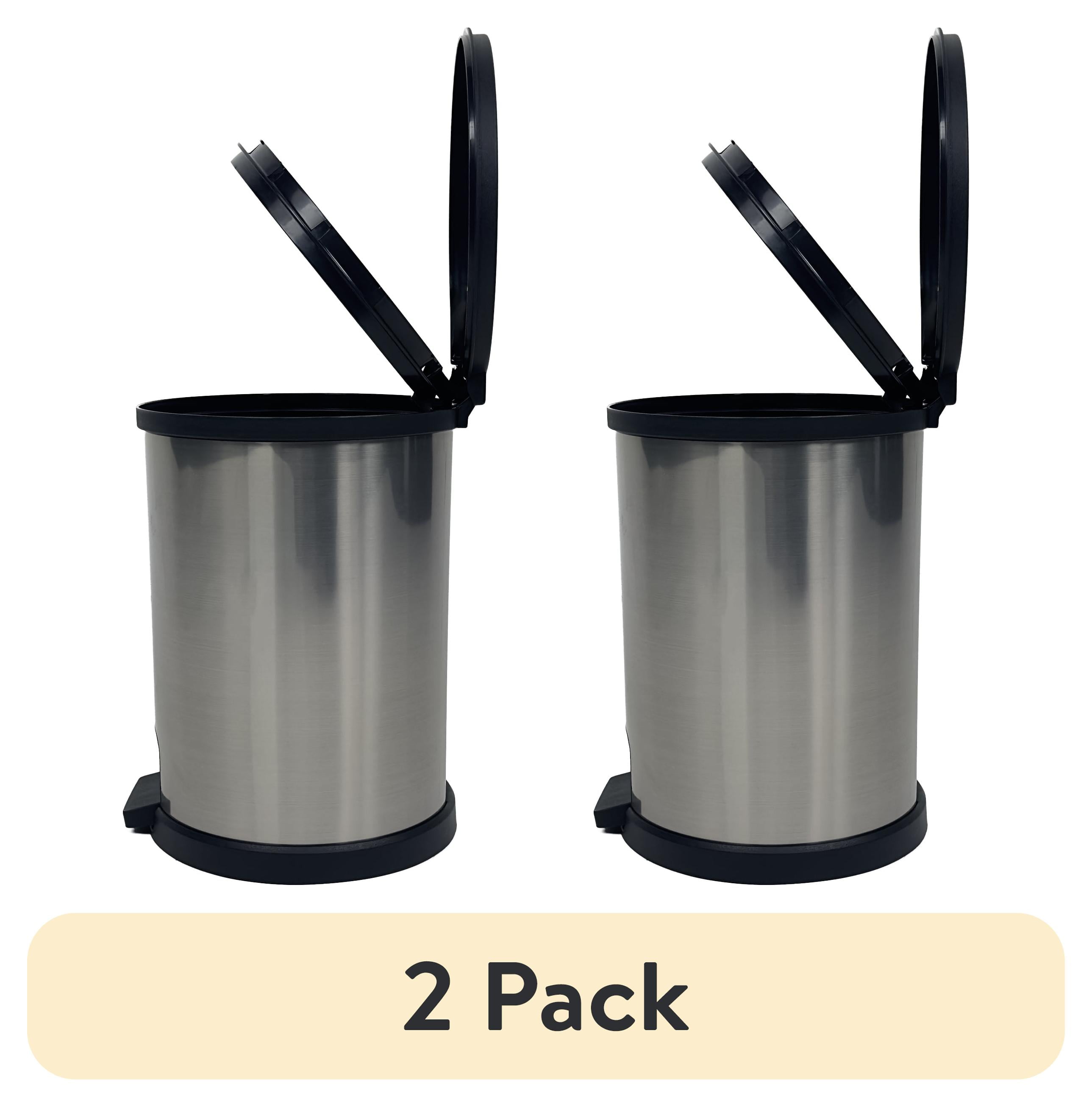 (2 pack) Mainstays Bathroom Trash Can, 1.5 Gallon Small Plastic Step Garbage Bucket Bin with Lid, Silver