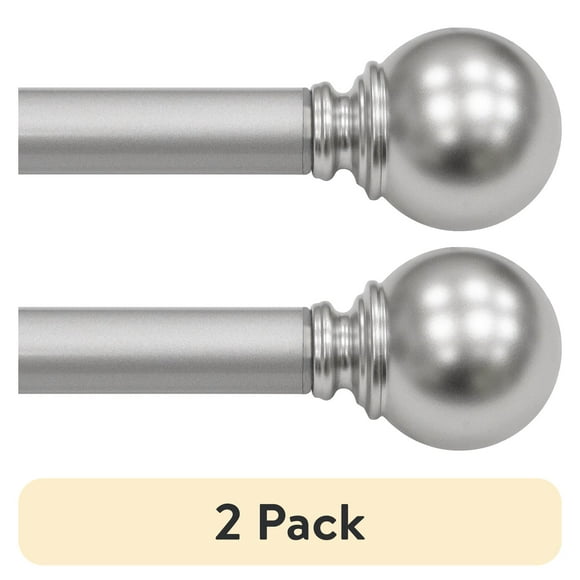 (2 pack) Mainstays 1" Ball Single Curtain Rod, Nickel, 30-84"