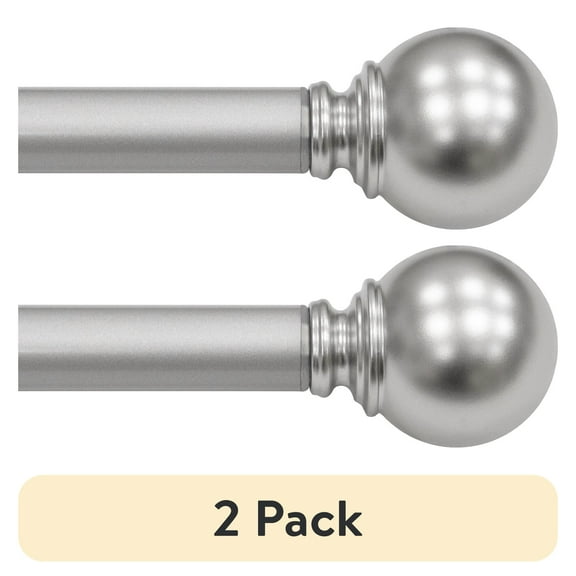 (2 pack) Mainstays 1" Nickel Ball Adjustable Single Curtain Rod, 84-120"