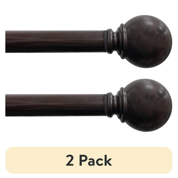 (2 pack) Mainstays 1" Oil Rubbed Bronze Ball Adjustable Single Curtain Rod 84-120 Inch