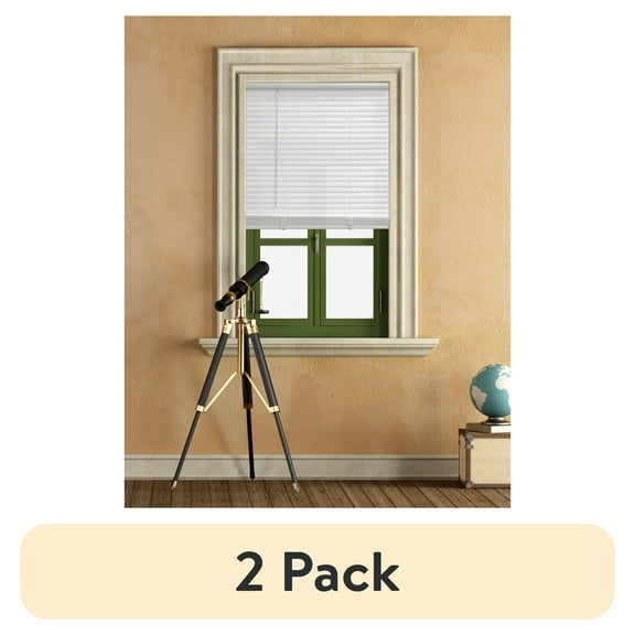 (2 pack) Mainstays 1" Cordless Vinyl Light Filtering Blinds, 1-Piece, White, 23" W x 64" L