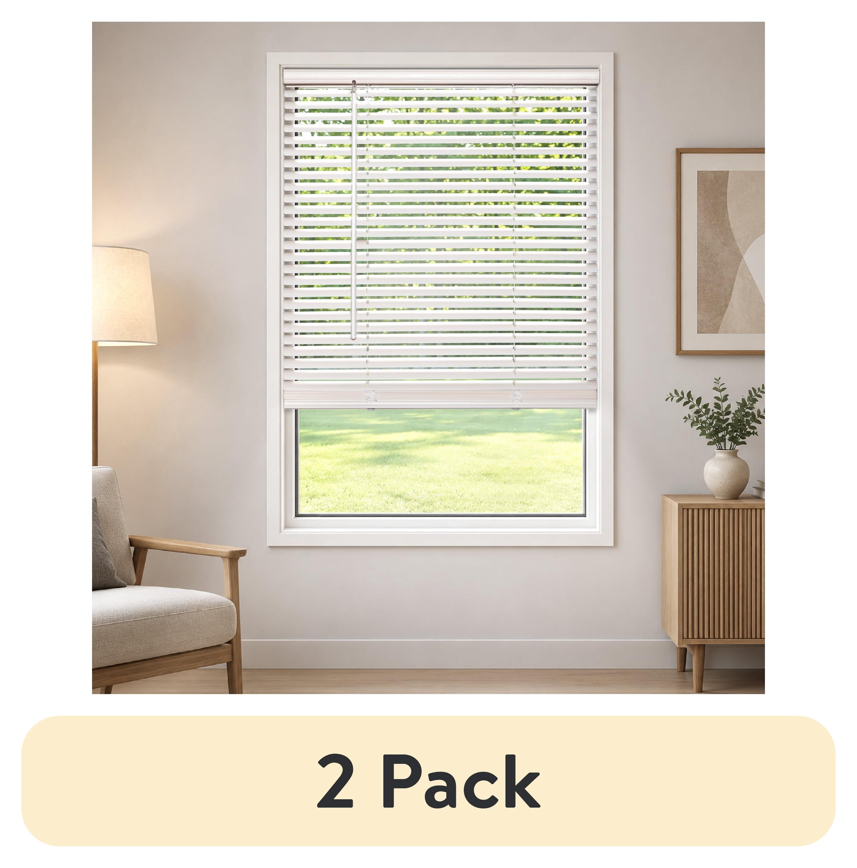 (2 pack) Mainstays Cordless Vinyl Light Filtering Window Blinds, White, 1 in Slats, 35 in W x 64 in L, 1-Piece
