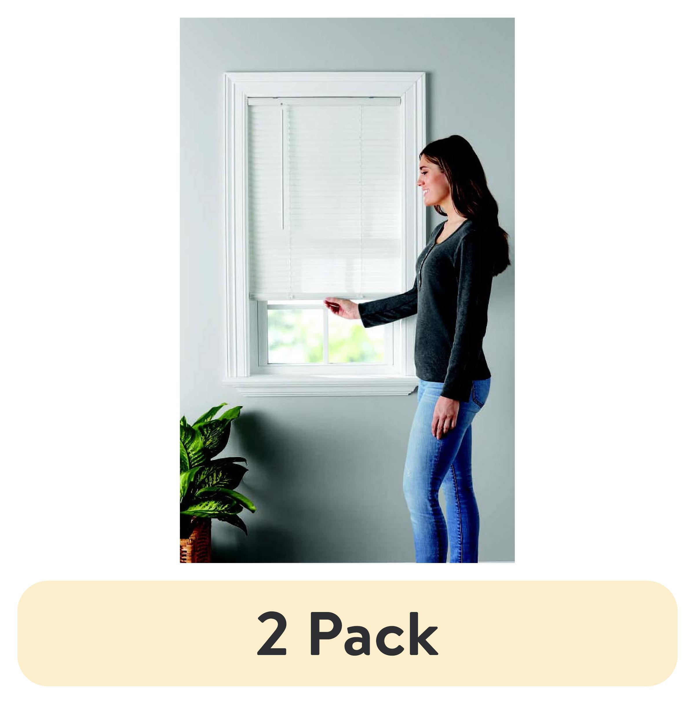 (2 pack) Mainstays 1" Cordless Vinyl Light Filtering Mini Blinds, 1-Piece, White, 27" W x 64" L