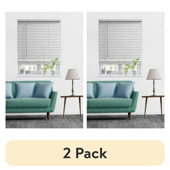 (2 pack) Mainstays 1" Cordless Vinyl Room Darkening Blinds, White, 32"W x 48"L