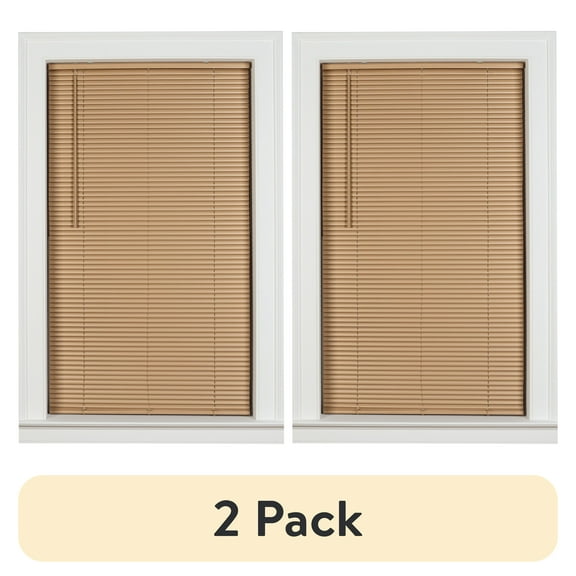 (2 pack) Mainstays 1" Cordless Vinyl Room Darkening Mini Blinds, Khaki, 30"W x 64"L