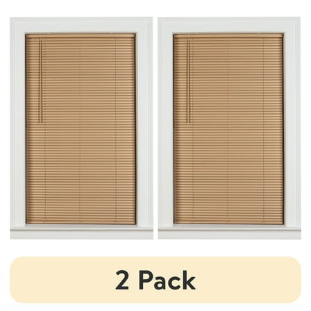 (2 pack) Mainstays 1" Cordless Vinyl Room Darkening Mini Blinds, Khaki, 36"W x 64"L