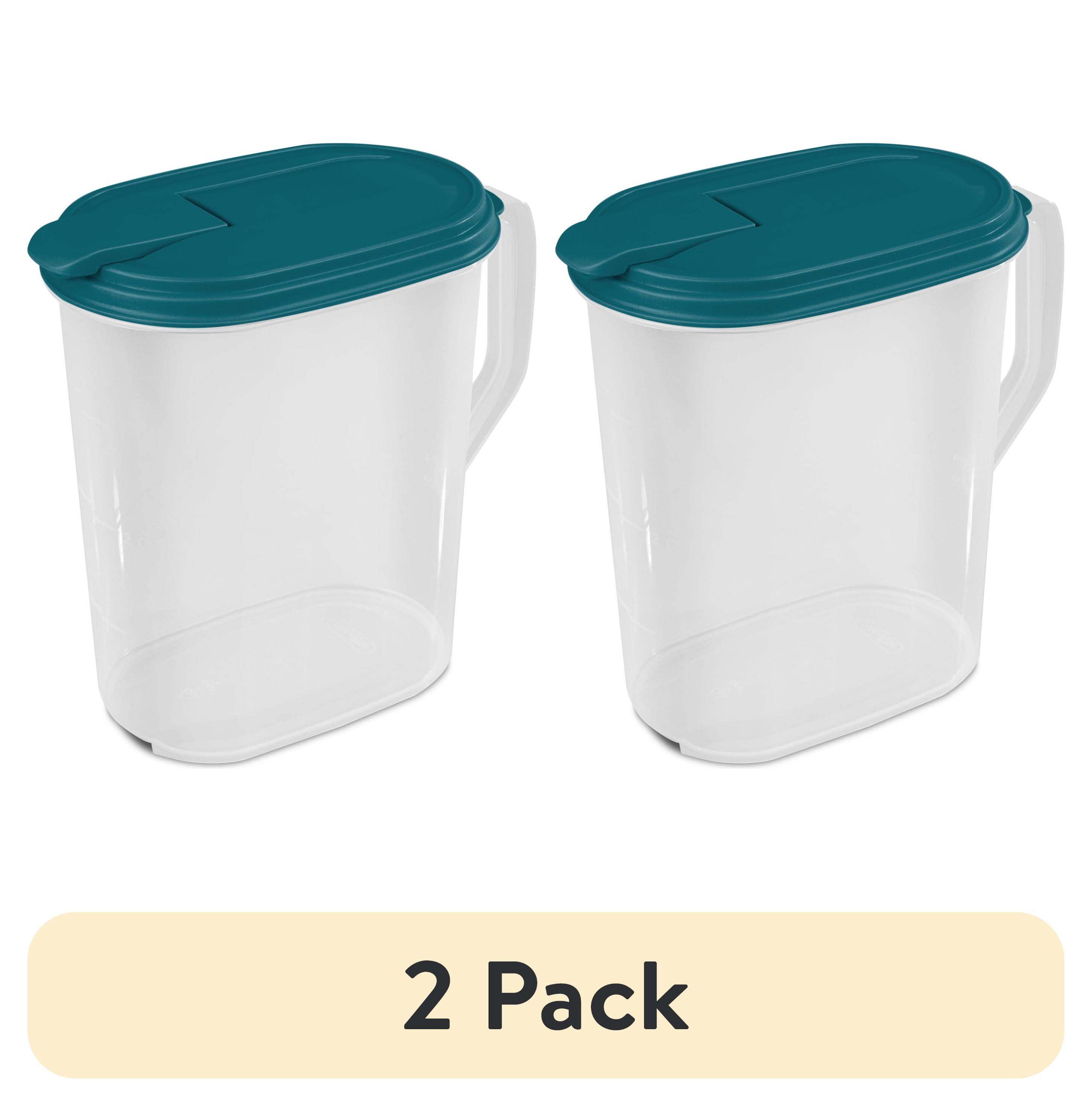 (2 pack) Mainstays 1 Gallon Oval Pitcher, Freezer- and Dishwasher-Safe, Durable Food-Safe Plastic, BPA-Free, Teal Lid