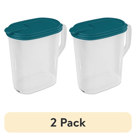(2 pack) Mainstays 1 Gallon Oval Pitcher, Freezer- and Dishwasher-Safe, Durable Food-Safe Plastic, BPA-Free, Teal Lid