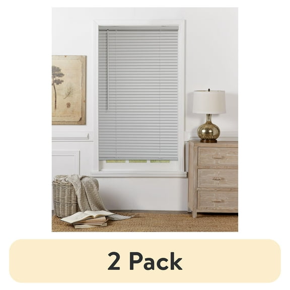 (2 pack) Mainstays 1 in. Cordless, Room Darkening Vinyl Blind, Gray, 36"W x 64"L
