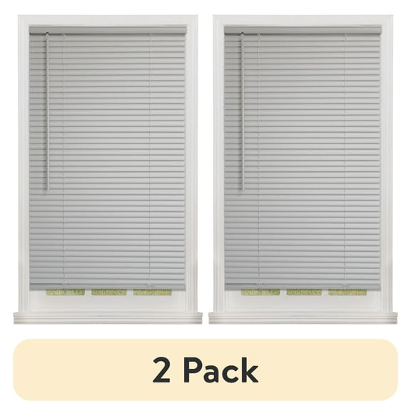 (2 pack) Mainstays 1 in. Cordless, Room Darkening Vinyl Blind, Gray, 43"W x 64"L