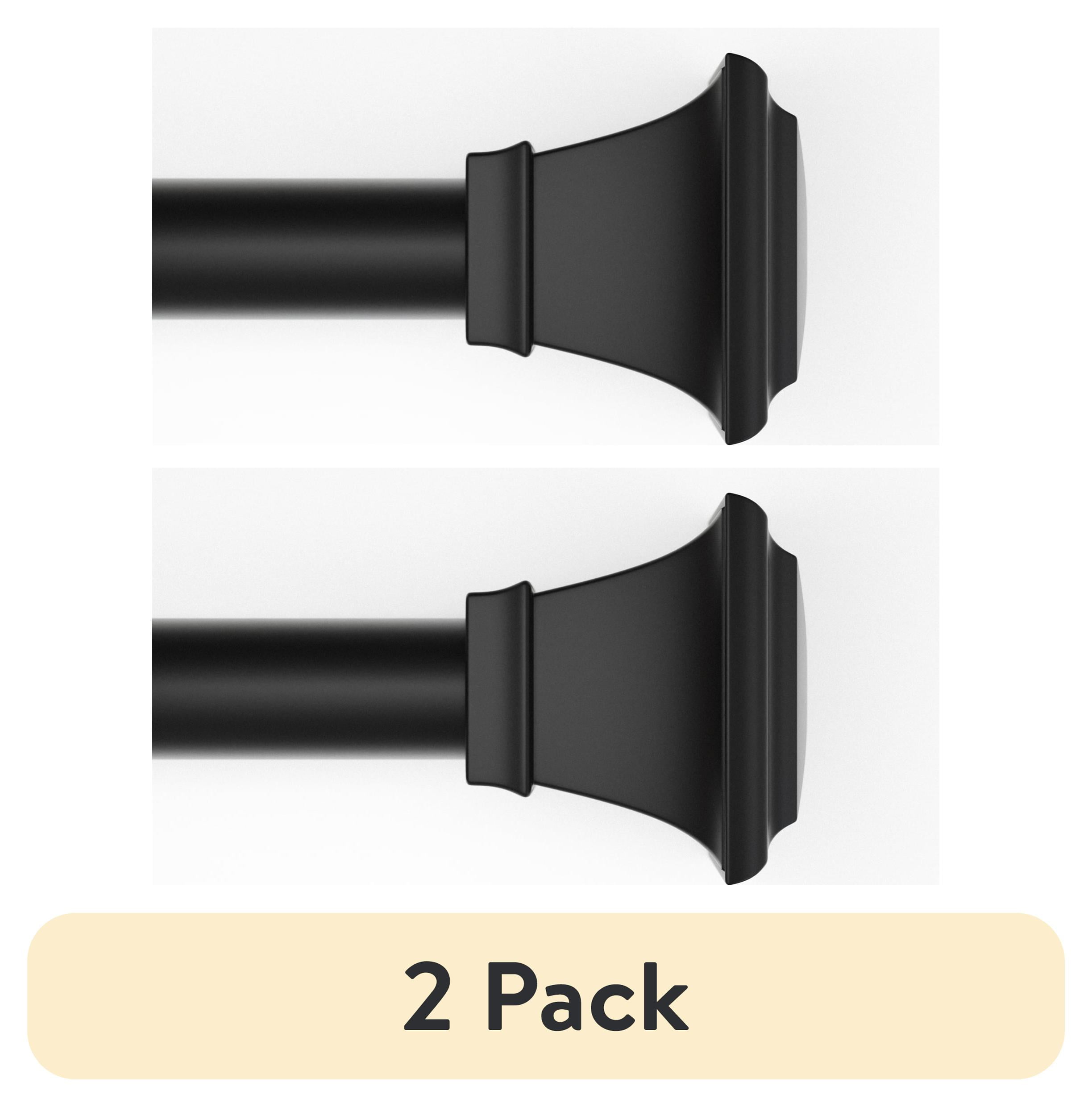 (2 pack) Mainstays 1 inch Black Square, 30" to 84" Width, Single Curtain Rod Set