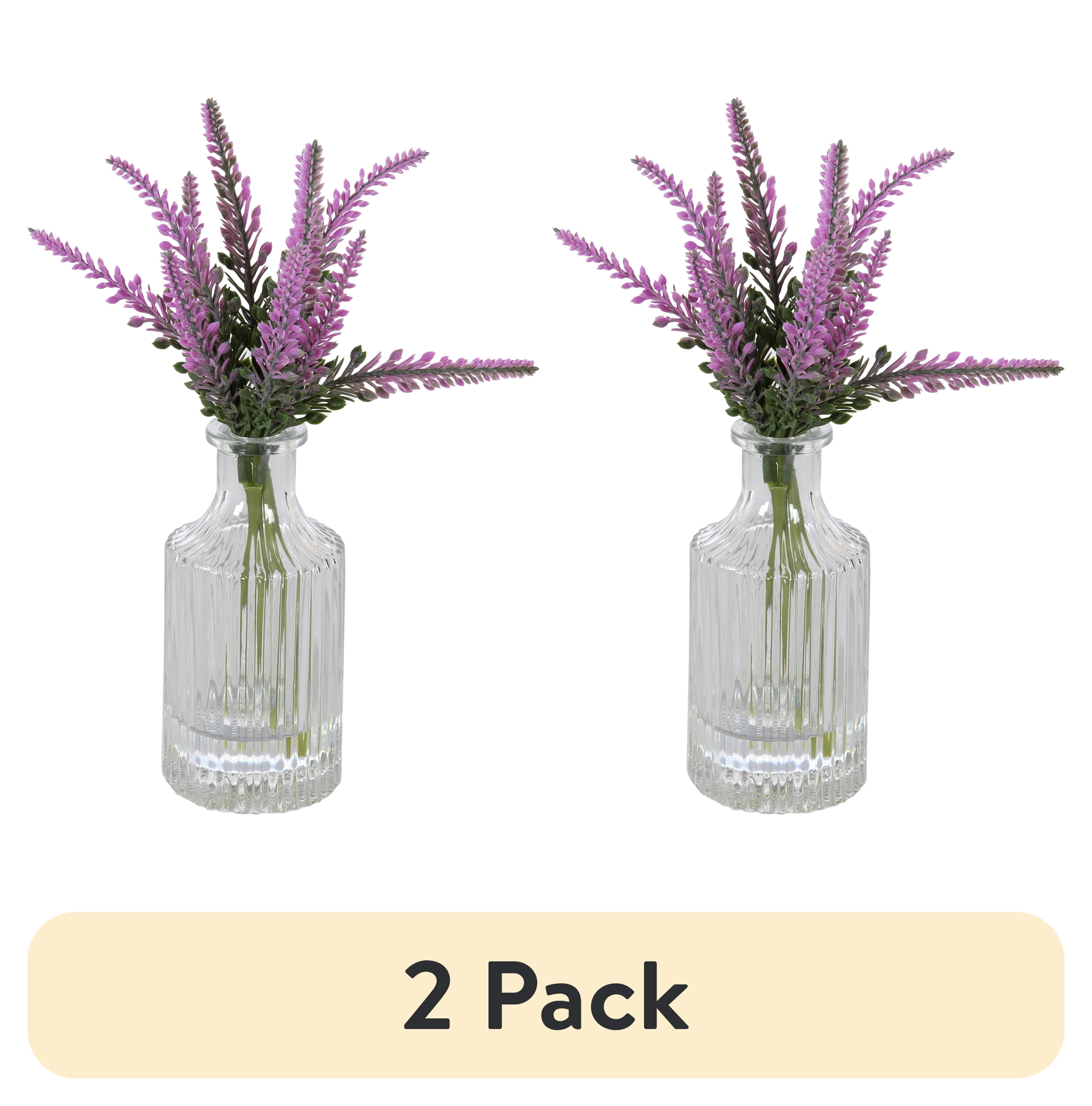 (2 pack) Mainstays 10.63 in Artificial Lavender Flower Stems in Ribbed Glass Vase