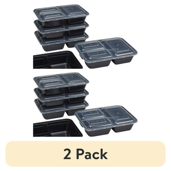 (2 pack) Mainstays 10 Piece 3 Compartment Meal Prep Food Storage Containers, Black