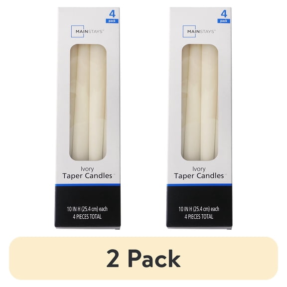 (2 pack) Mainstays 10 in Unscented Ivory Taper Candles, 4 Pack